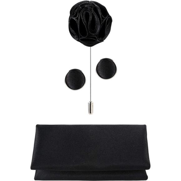 5pcs Tie Set in Gift BOX WHITE OR BLACK: Solid Color Necktie, Satin Bow Tie - Picture 5 of 7